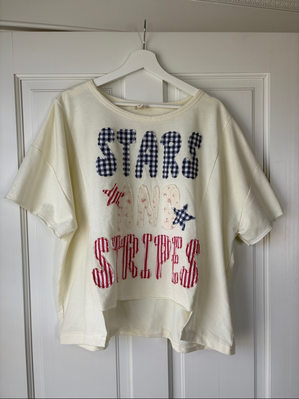 NEW BiBi Blue and Red Stars and Stripes Patchwork Top Small - Picture 4 of 7